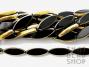 Black with Gold Window Cut Long Oval Glass Beads